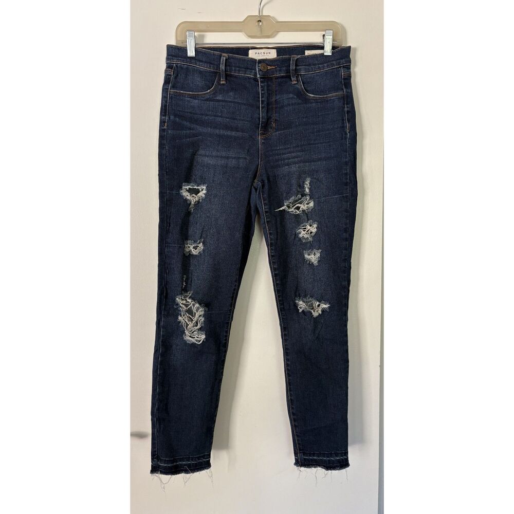 PacSun High Rise Ankle Jegging Dark Wash 29 Distress Raw Hem Skinny Boho Grunge
